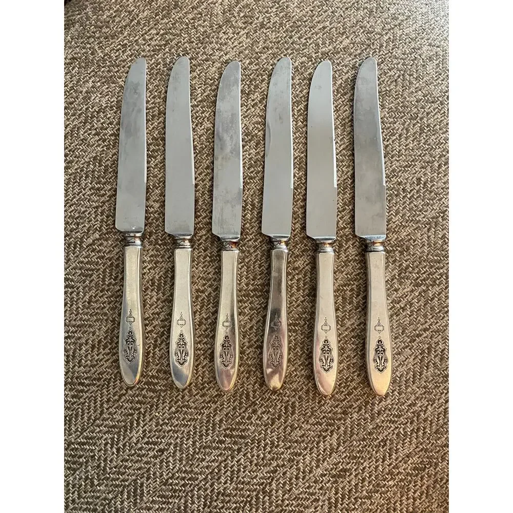 Antique Dinner Knives Bird of Paradise Oneida, 1923 Silverplate Deluxe Stainless